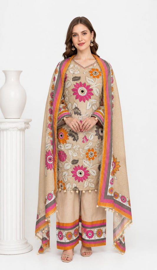 SDC-4880. Cotton 3 Piece Lining Kurti Set