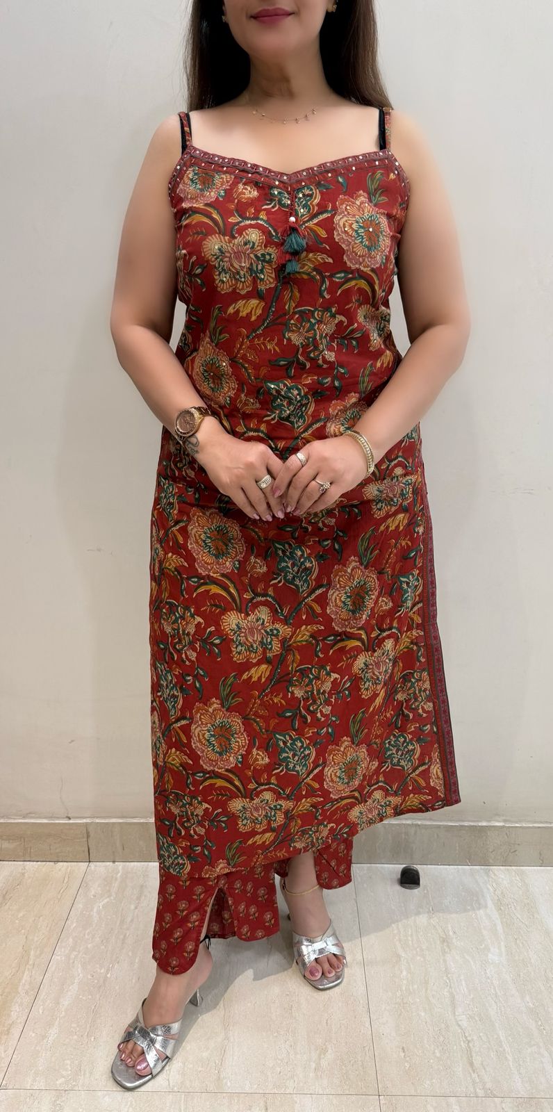 SDC-4725 Soft Cotton Printed 3 piece Noodle Strap Kurti Set