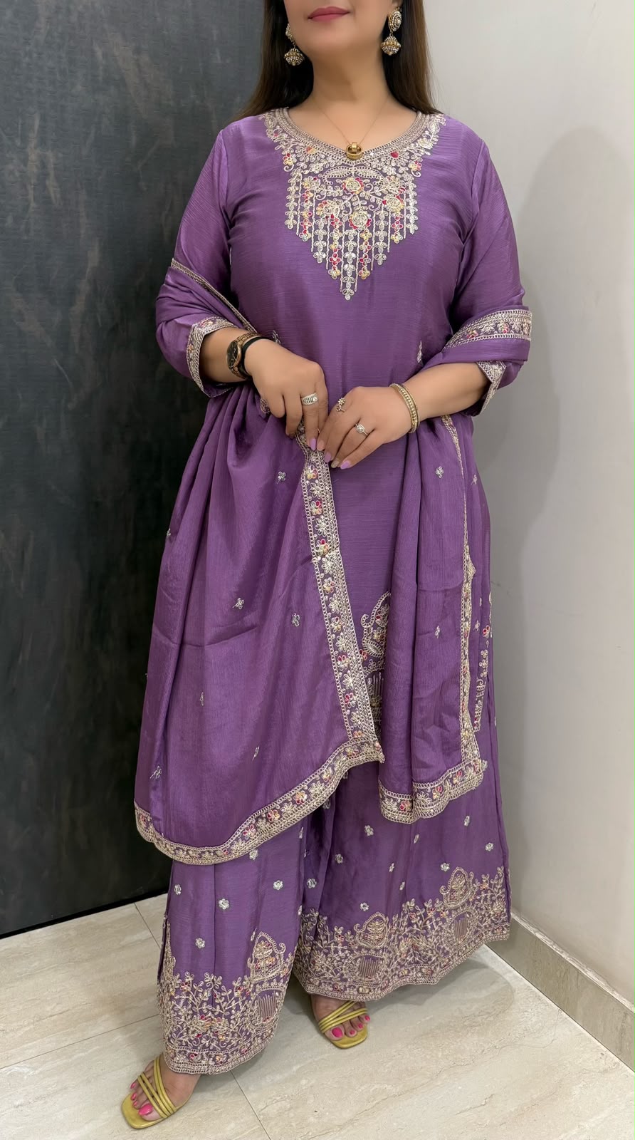 SDC-4854. Chinnon 3 Piece Full Lining Kurti Set