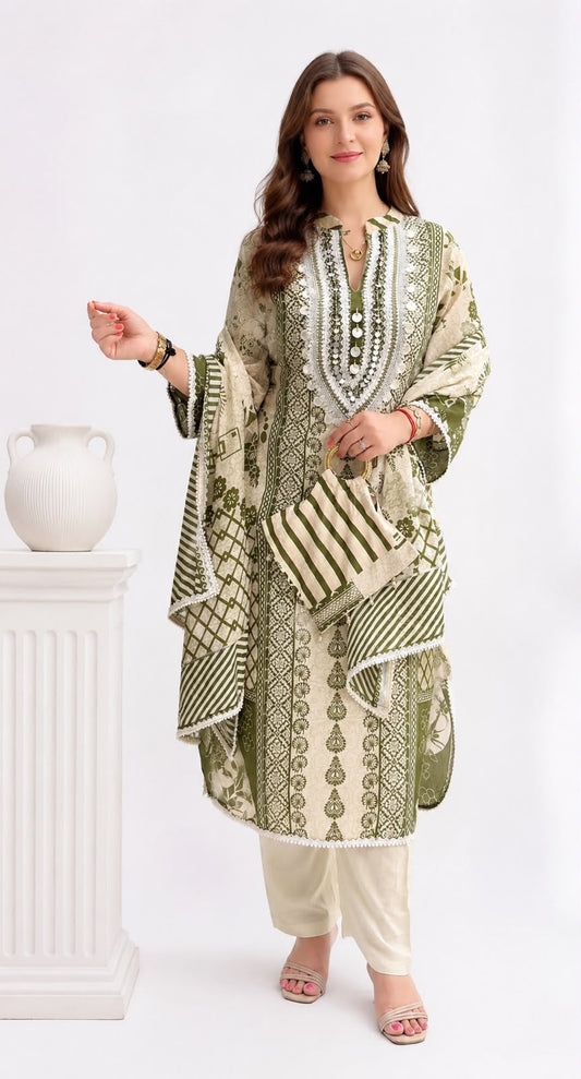 SDC-4877. Pure Muslin 3 Piece Kurti Set