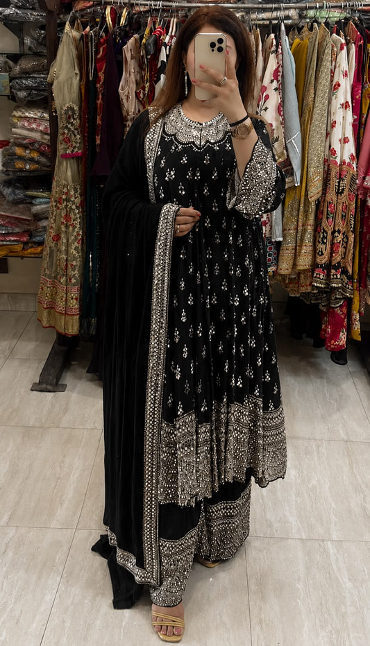 SDC-4913. Pure Crepe Digital Print 3 Piece Anarkali