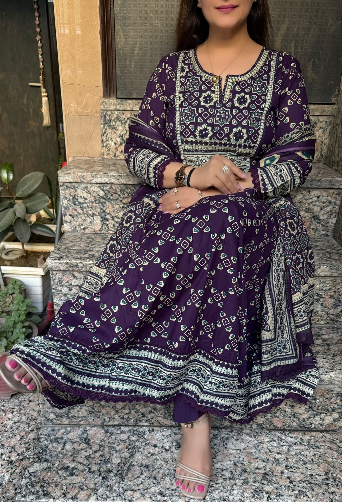 SDC-4843. Cotton 3 Piece Anarkali Flare Kurti Set