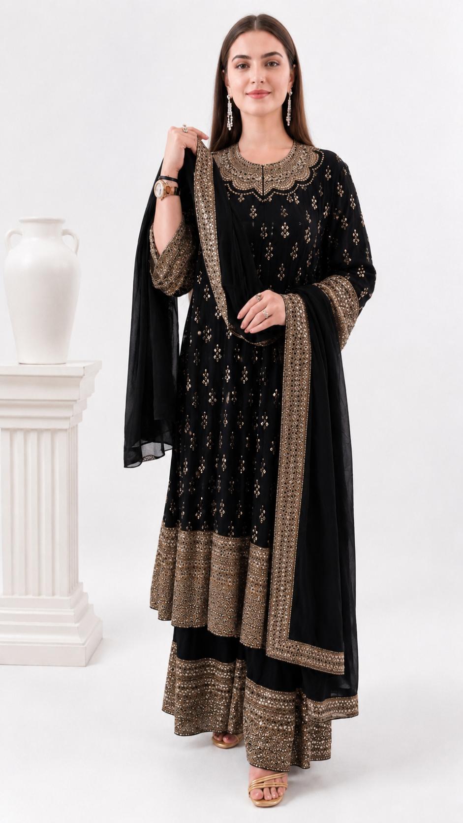 SDC-4913. Pure Crepe Digital Print 3 Piece Anarkali