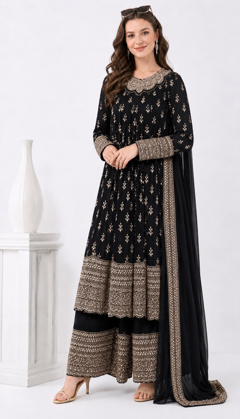 SDC-4913. Pure Crepe Digital Print 3 Piece Anarkali