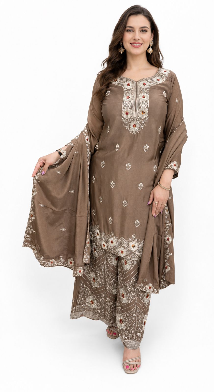 SDC-4846. Chinnon 3 Piece Full Lining Kurti Set
