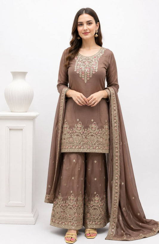 SDC-4855. Chinnon 3 Piece Full Lining Kurti Set