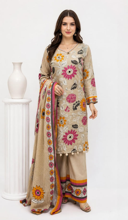 SDC-4880. Cotton 3 Piece Lining Kurti Set