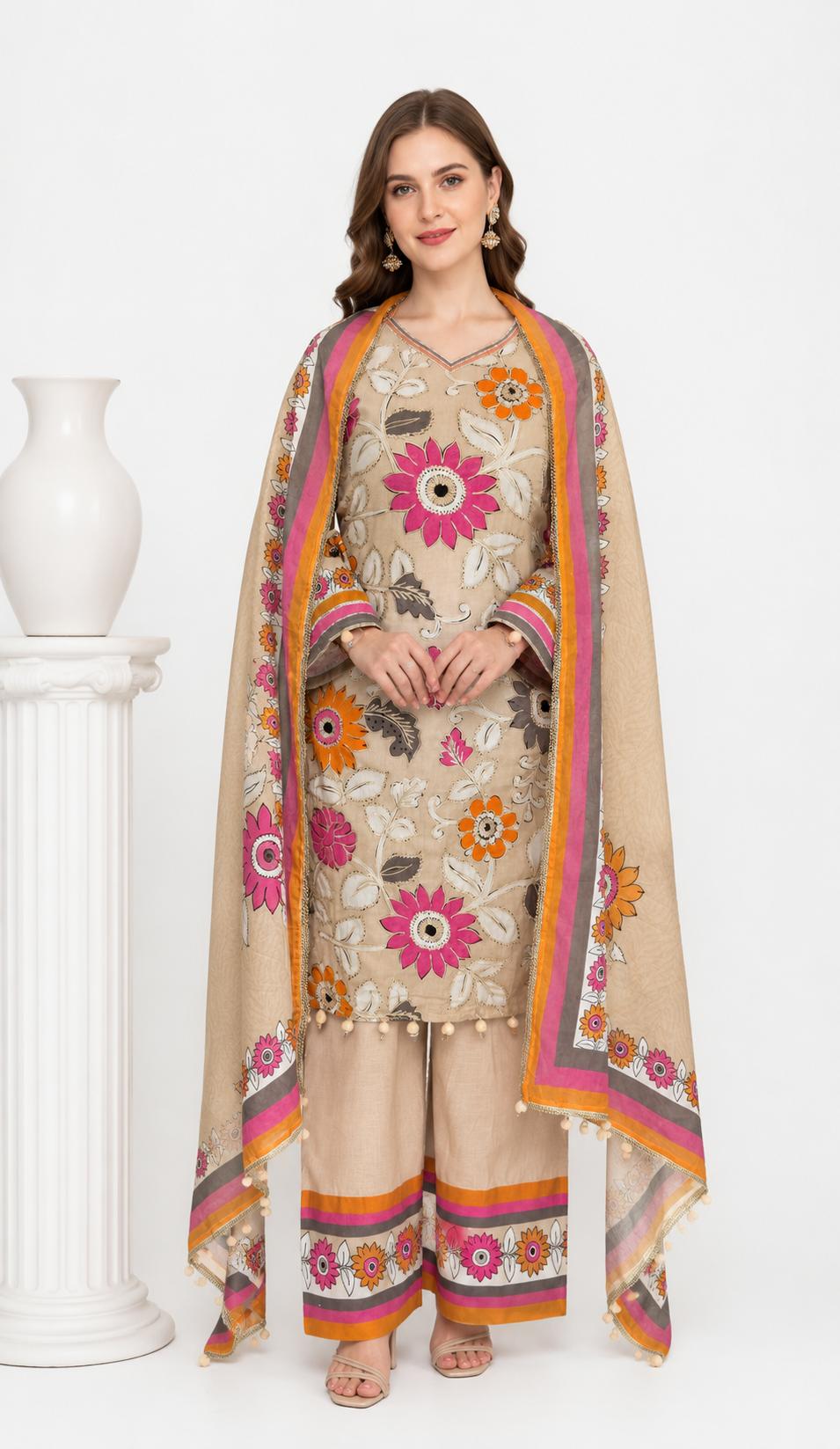 SDC-4880. Cotton 3 Piece Lining Kurti Set