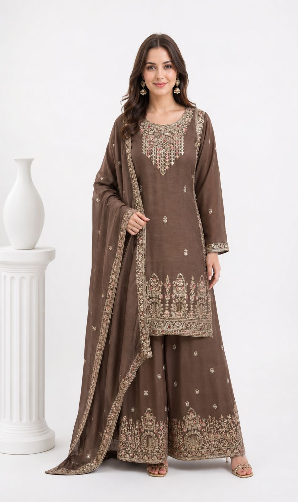 SDC-4855. Chinnon 3 Piece Full Lining Kurti Set