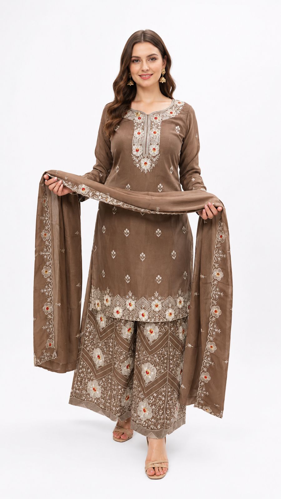 SDC-4846. Chinnon 3 Piece Full Lining Kurti Set