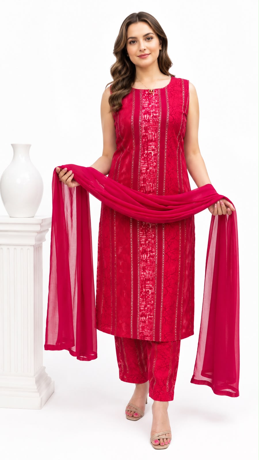 SDC-4857. Rayon 3 Piece Kurti Set