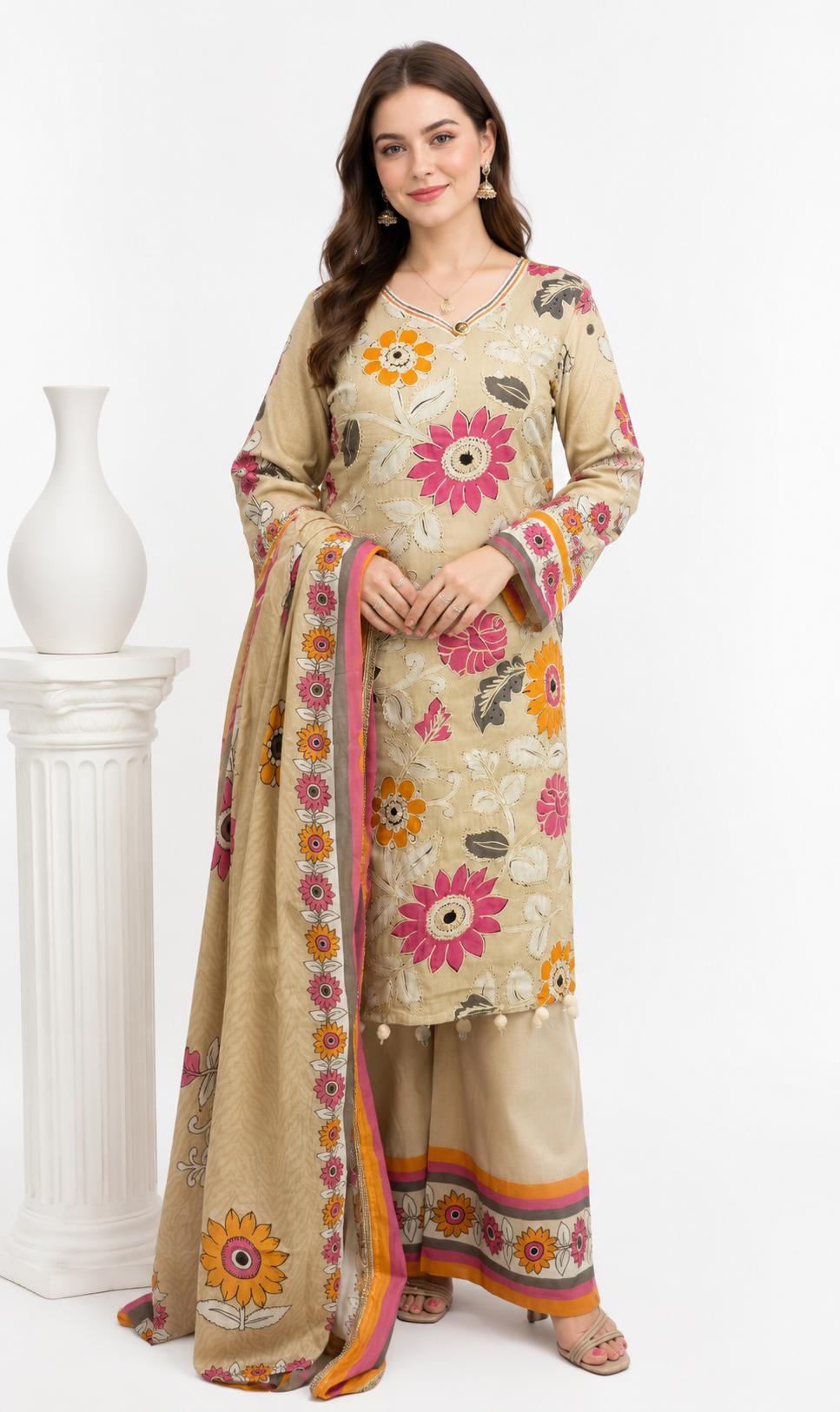 SDC-4880. Cotton 3 Piece Lining Kurti Set