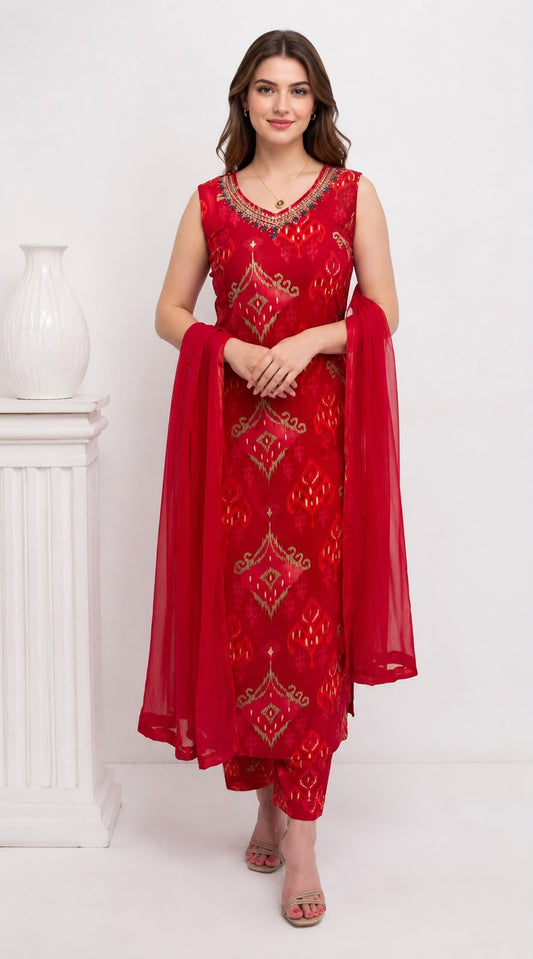 SDC-4860. Rayon 3 Piece Kurti Set