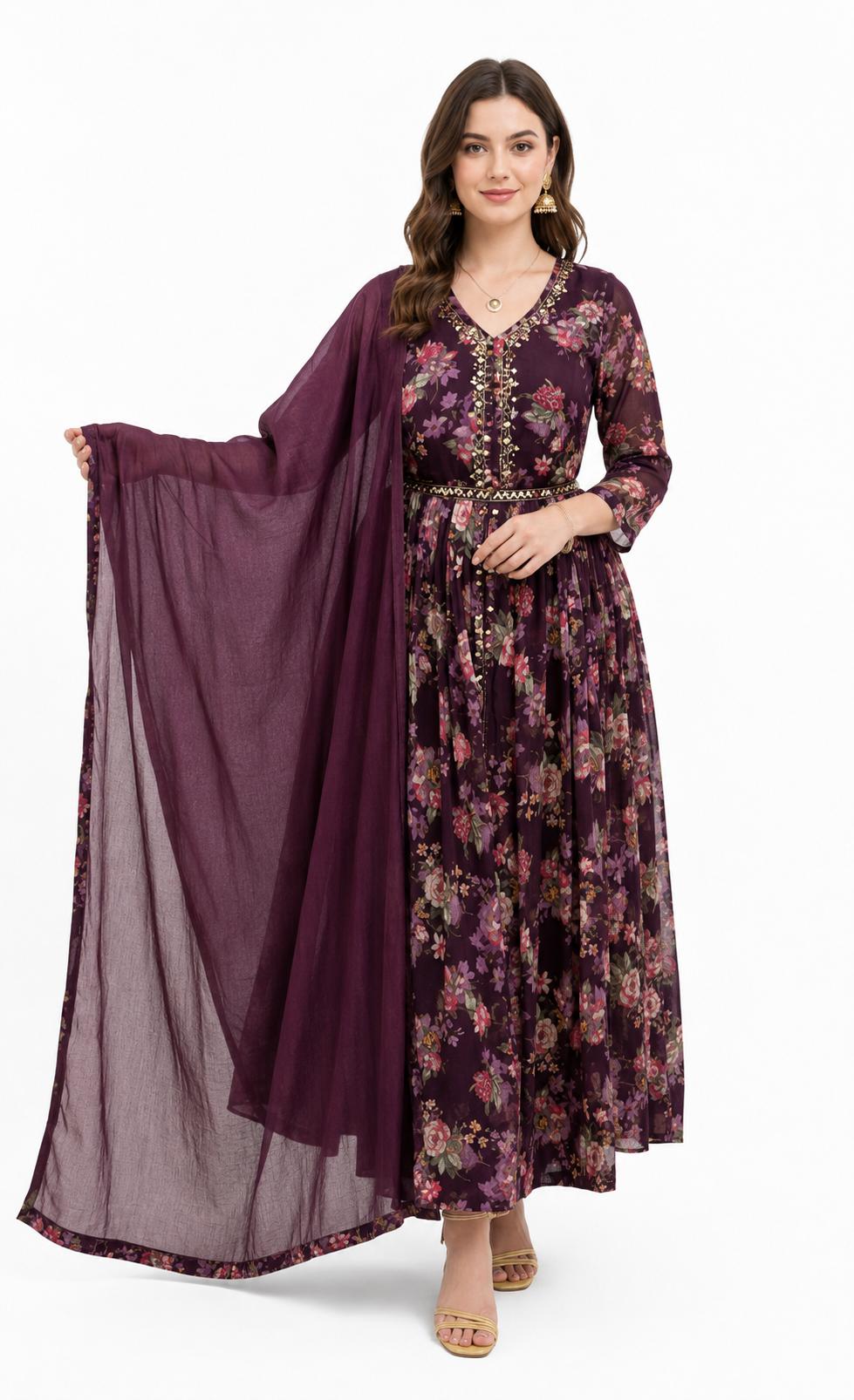 SDC-4801. Pure Chinnon 3 Piece Anarkali