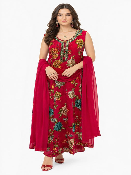 SDC-4794. Printed Rayon 3 Piece Anarkali Kurti Set