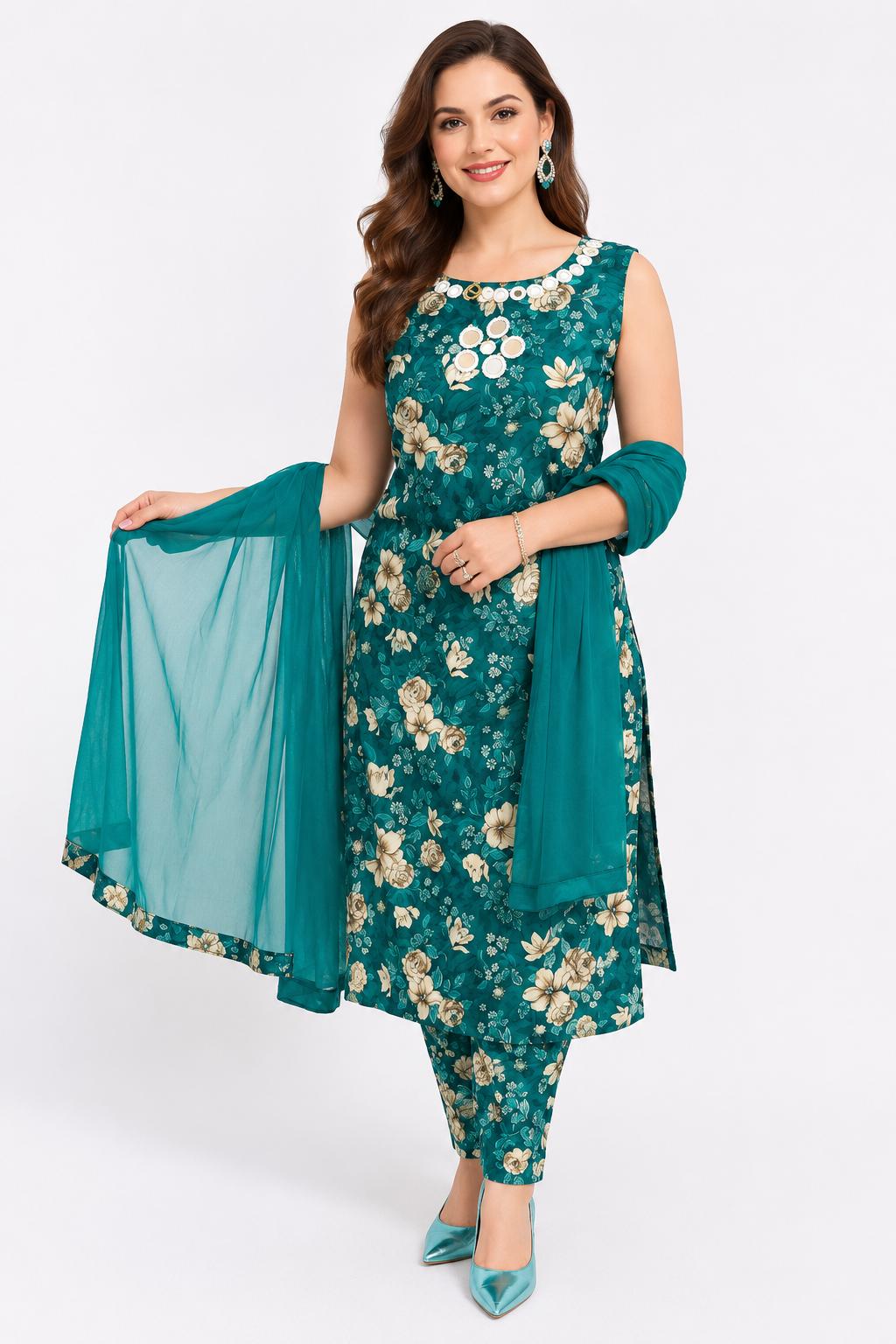 SDC-4823. Rayon 3 Piece Kurti Set