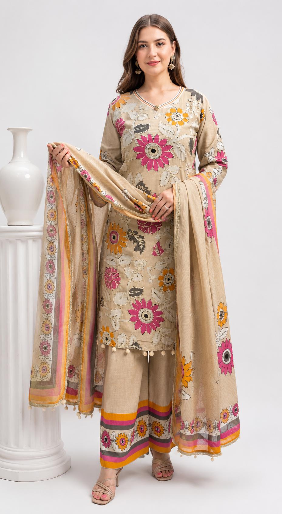 SDC-4880. Cotton 3 Piece Lining Kurti Set
