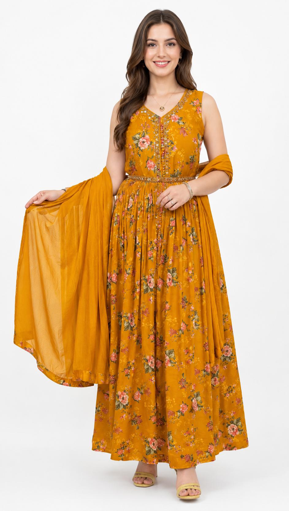 SDC-4802. Pure Chinnon 3 Piece Anarkali