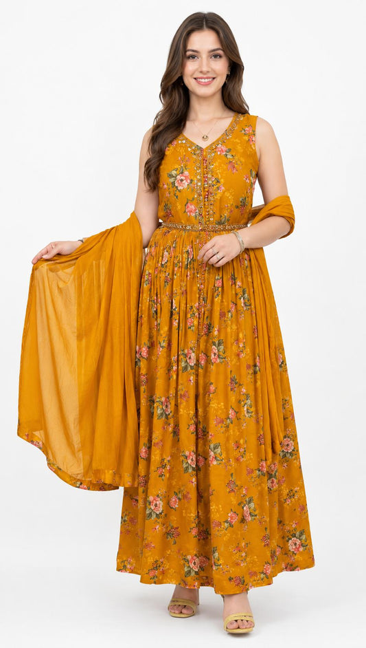 SDC-4802. Pure Chinnon 3 Piece Anarkali