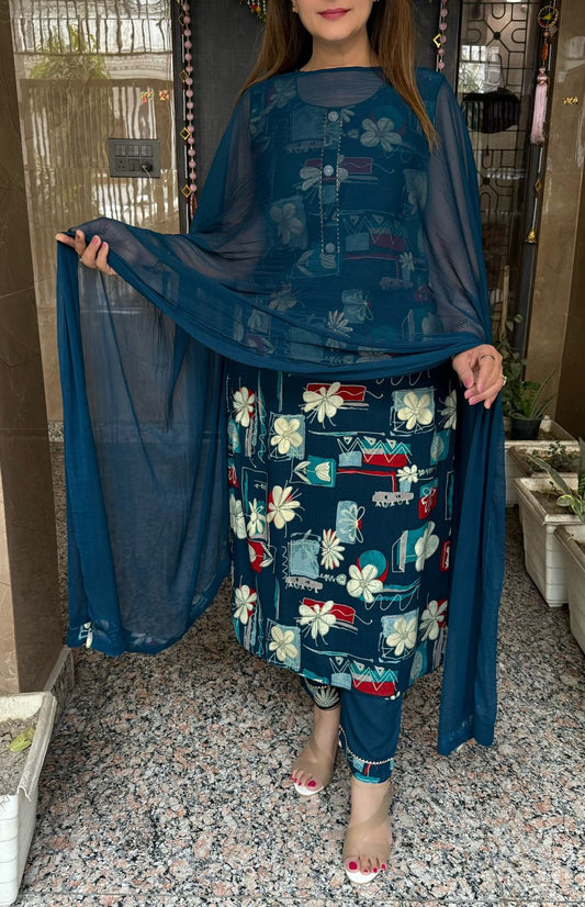 SDC-4709. Rayon 3 Piece Kurti Set
