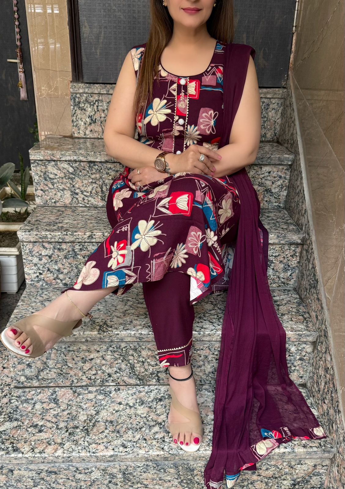 SDC-4710. Rayon 3 Piece Kurti Set