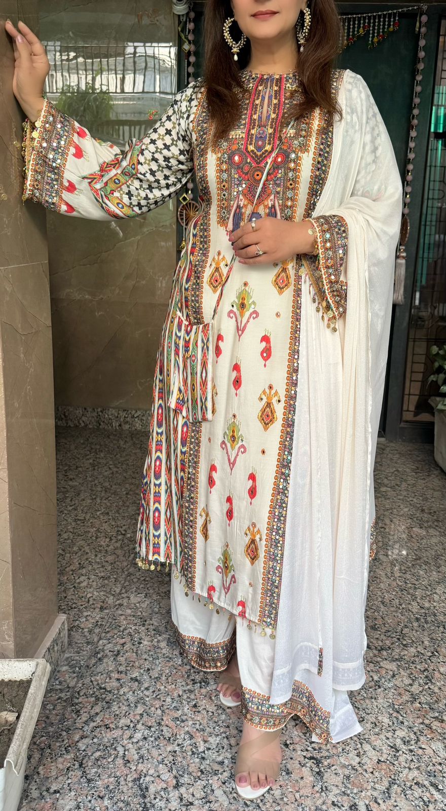 SDC-4715 Pure Muslin Crepe 3 Piece Kurti Set with Sling Bag
