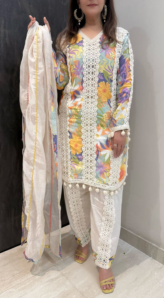 SDC-4717 Crepe Digital Print 3 Piece Kurti Set with Farshi Salwar