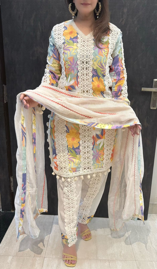 SDC-4717 Crepe Digital Print 3 Piece Kurti Set with Farshi Salwar