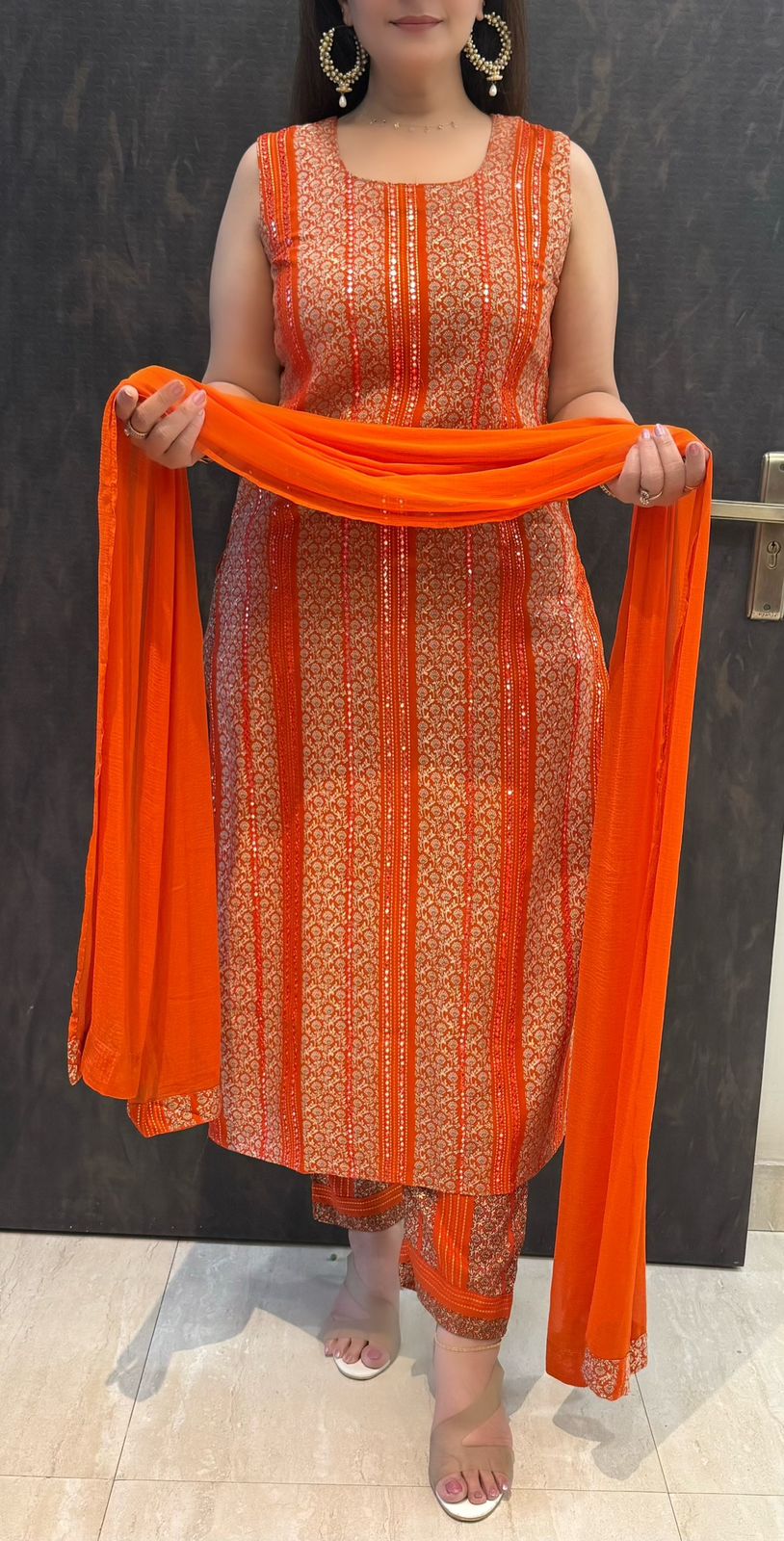 SDC-4718 Rayon 3 Piece Kurti Set with Chiffon Dupatta