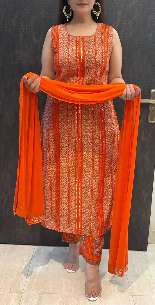 SDC-4718 Rayon 3 Piece Kurti Set with Chiffon Dupatta
