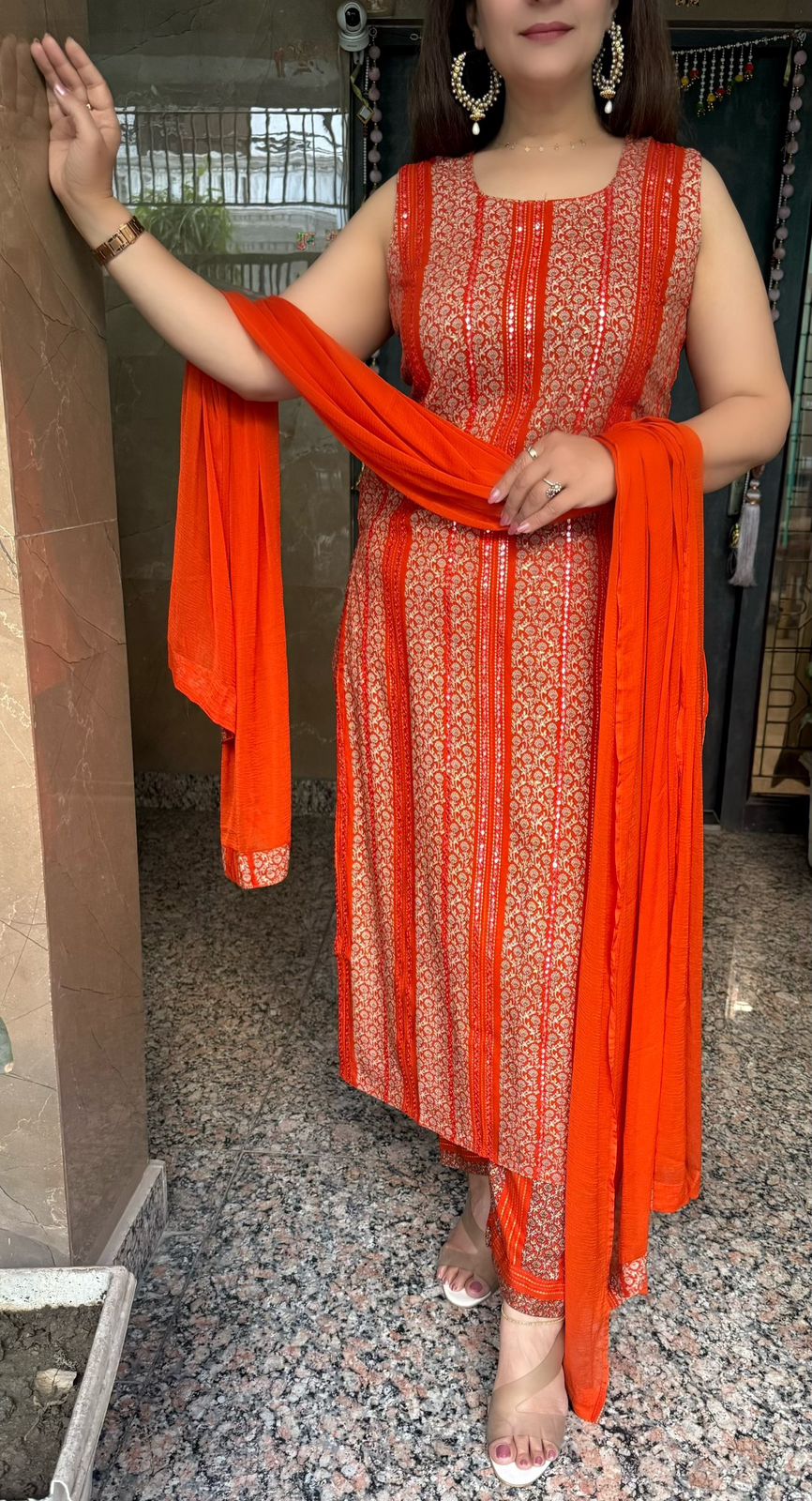 SDC-4718 Rayon 3 Piece Kurti Set with Chiffon Dupatta