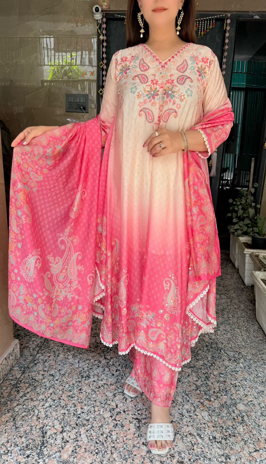 SDC-4721 Pure Crepe Printed 3 Piece Umbrella Flare Kurti Set