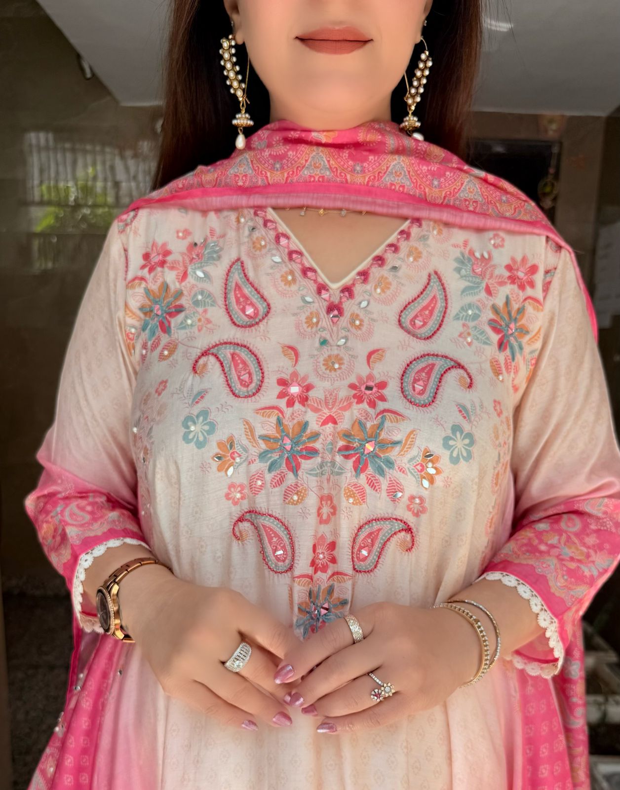 SDC-4721 Pure Crepe Printed 3 Piece Umbrella Flare Kurti Set