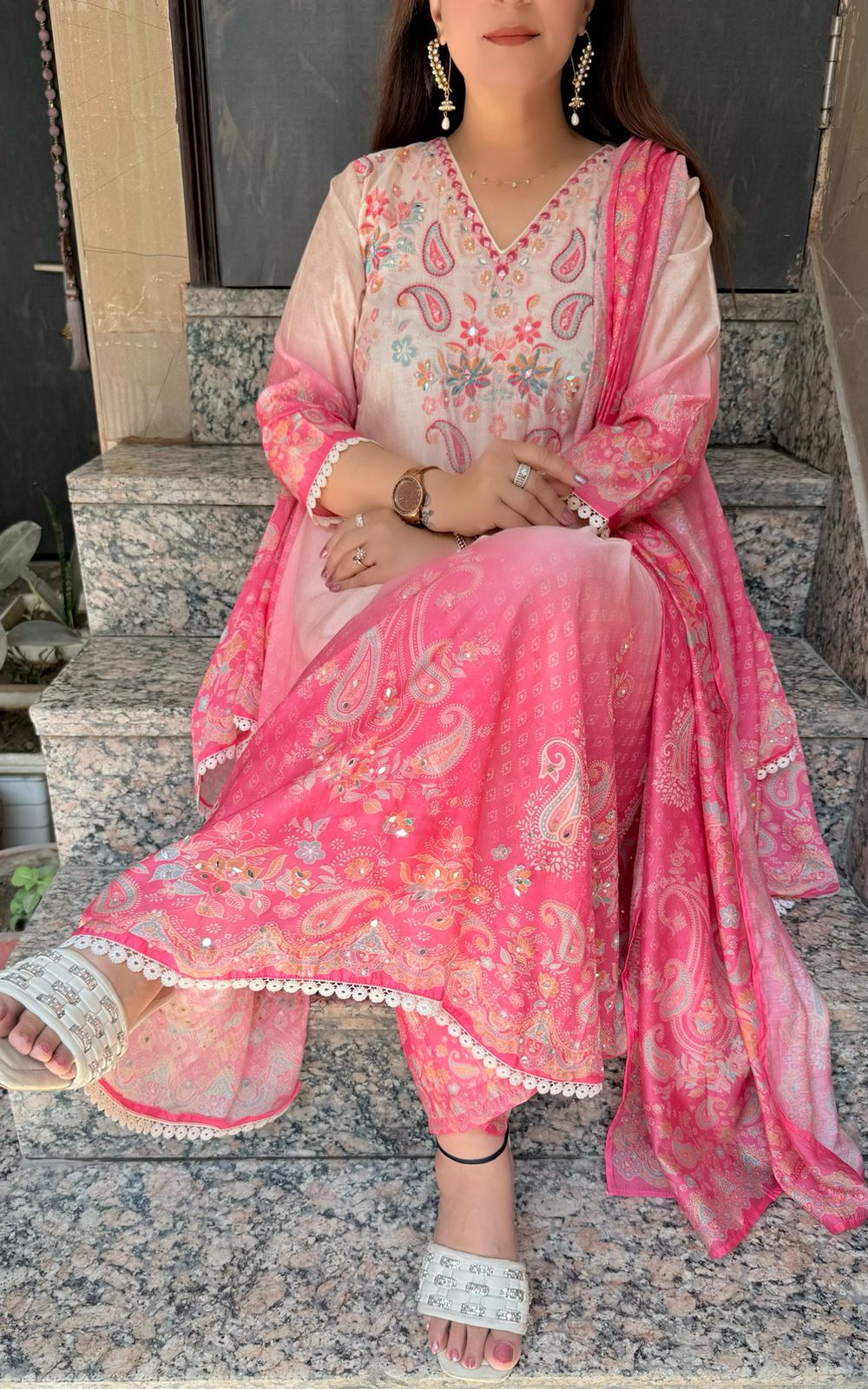 SDC-4721 Pure Crepe Printed 3 Piece Umbrella Flare Kurti Set