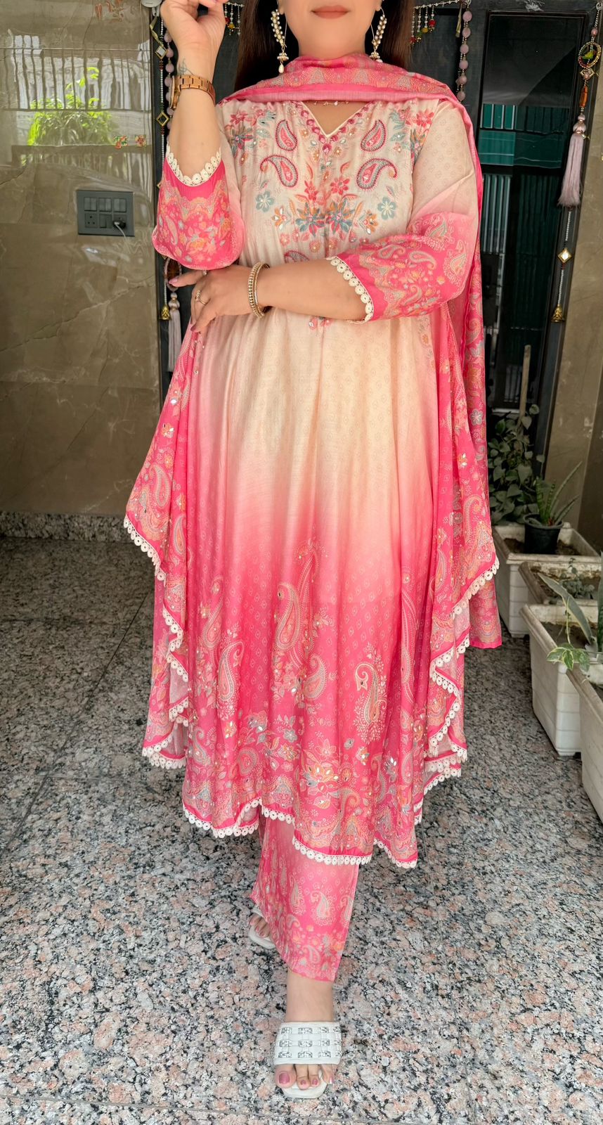 SDC-4721 Pure Crepe Printed 3 Piece Umbrella Flare Kurti Set