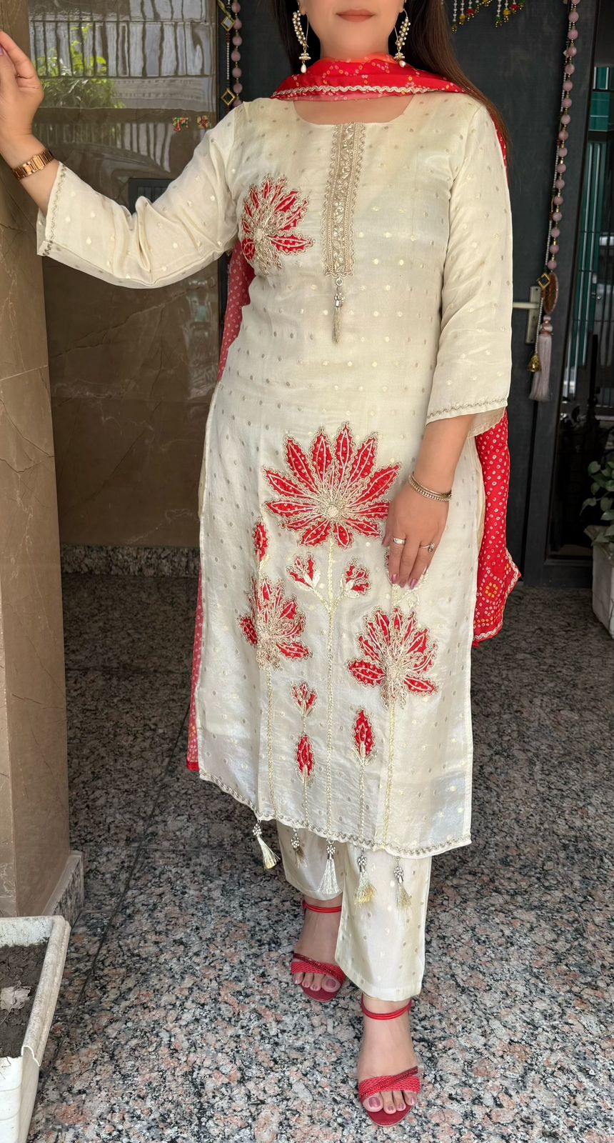 SDC-4722 Self Weaving Jacquard Cotton Silk 3 Piece Lining Kurti