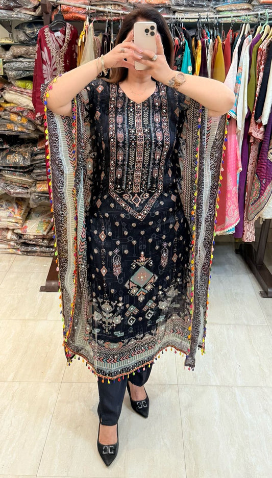 SDC-4723 Pure Viscose Chinnon 2 piece Kaftan Kurti Set