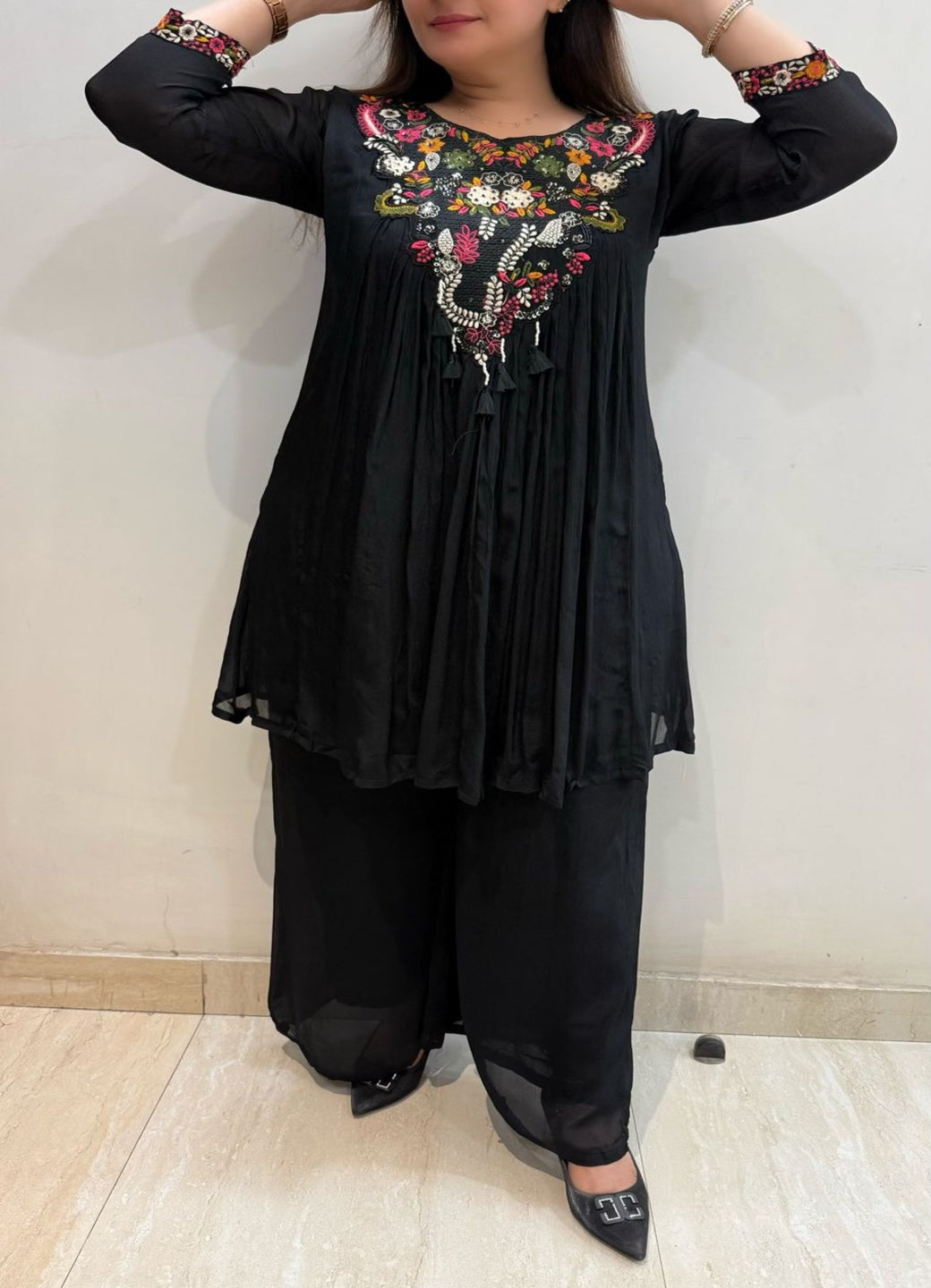 SDC-4724 2 Piece Pure Viscose Chinnon Full Lining Flare Co-ord Set