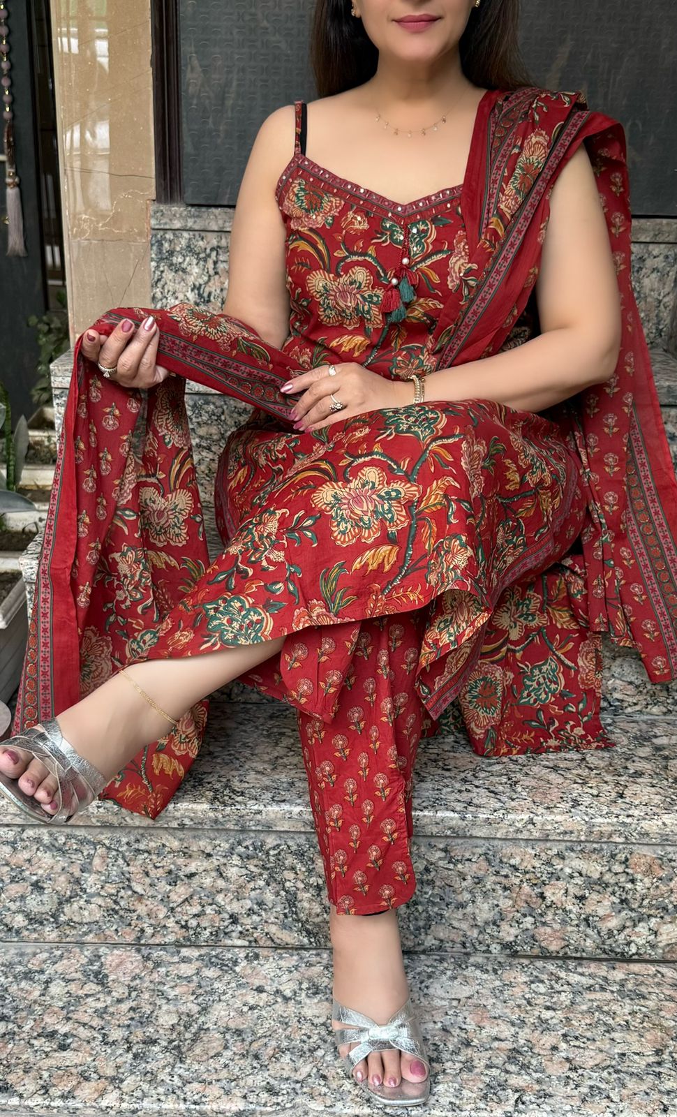SDC-4725 Soft Cotton Printed 3 piece Noodle Strap Kurti Set