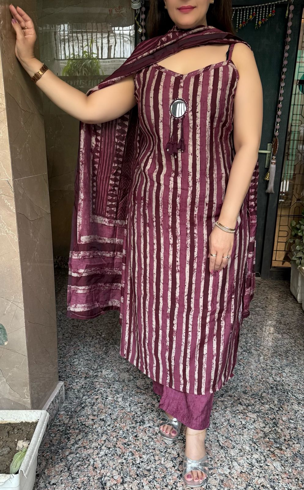 SDC-4726 Soft Printed Modal Silk 3 Piece Noodle Strap Kurti Set