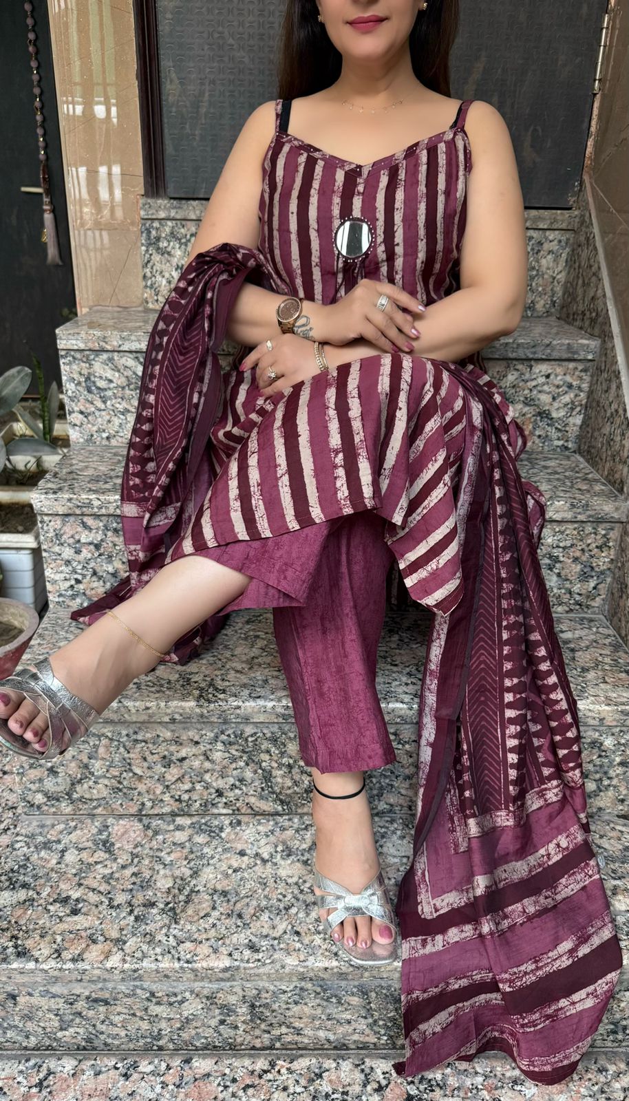 SDC-4726 Soft Printed Modal Silk 3 Piece Noodle Strap Kurti Set