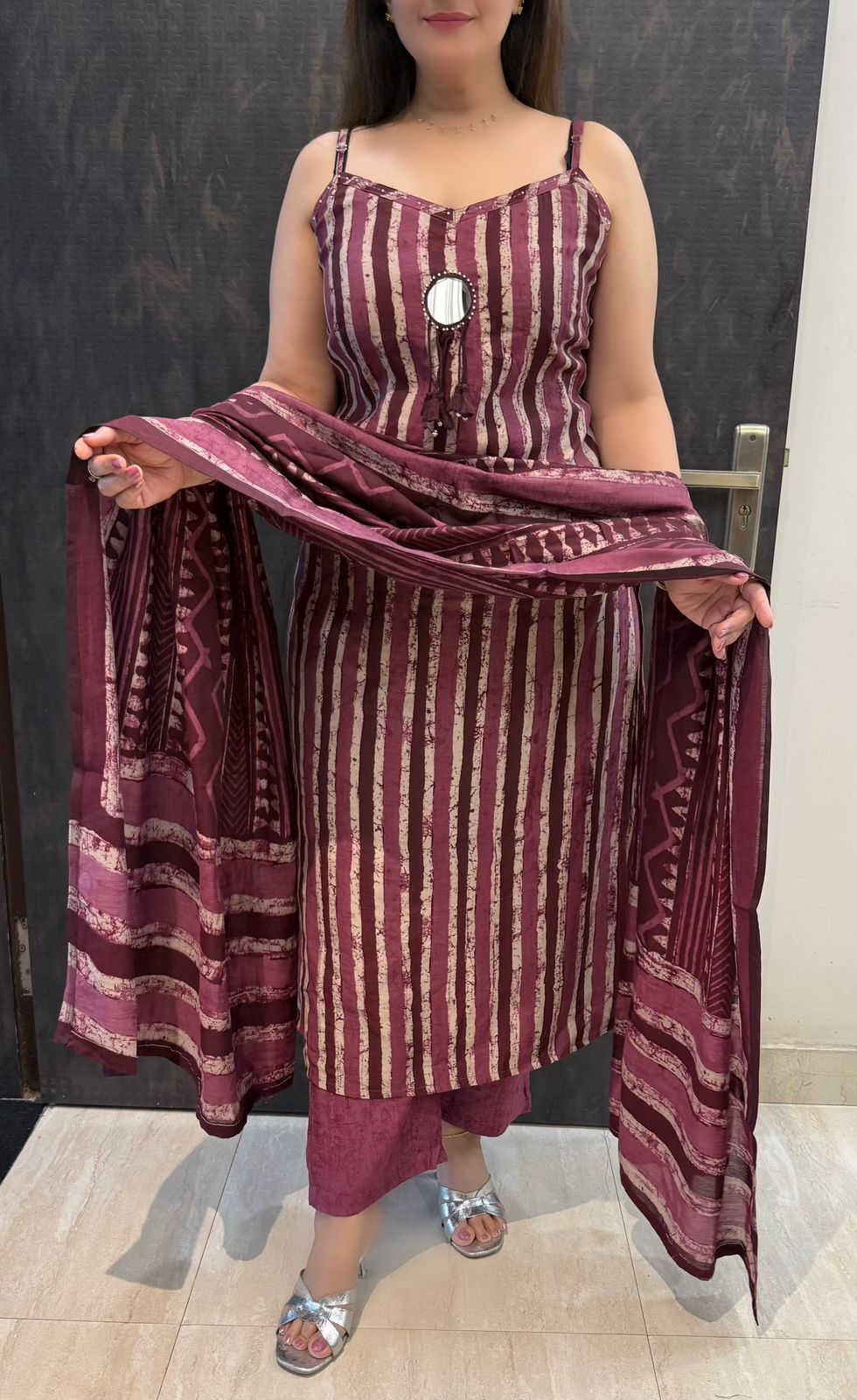 SDC-4726 Soft Printed Modal Silk 3 Piece Noodle Strap Kurti Set