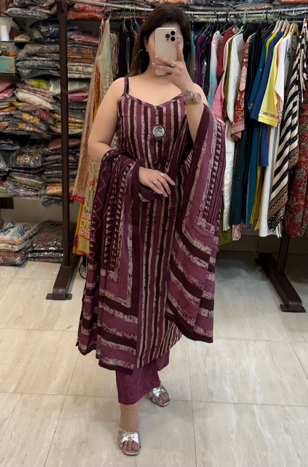 SDC-4726 Soft Printed Modal Silk 3 Piece Noodle Strap Kurti Set