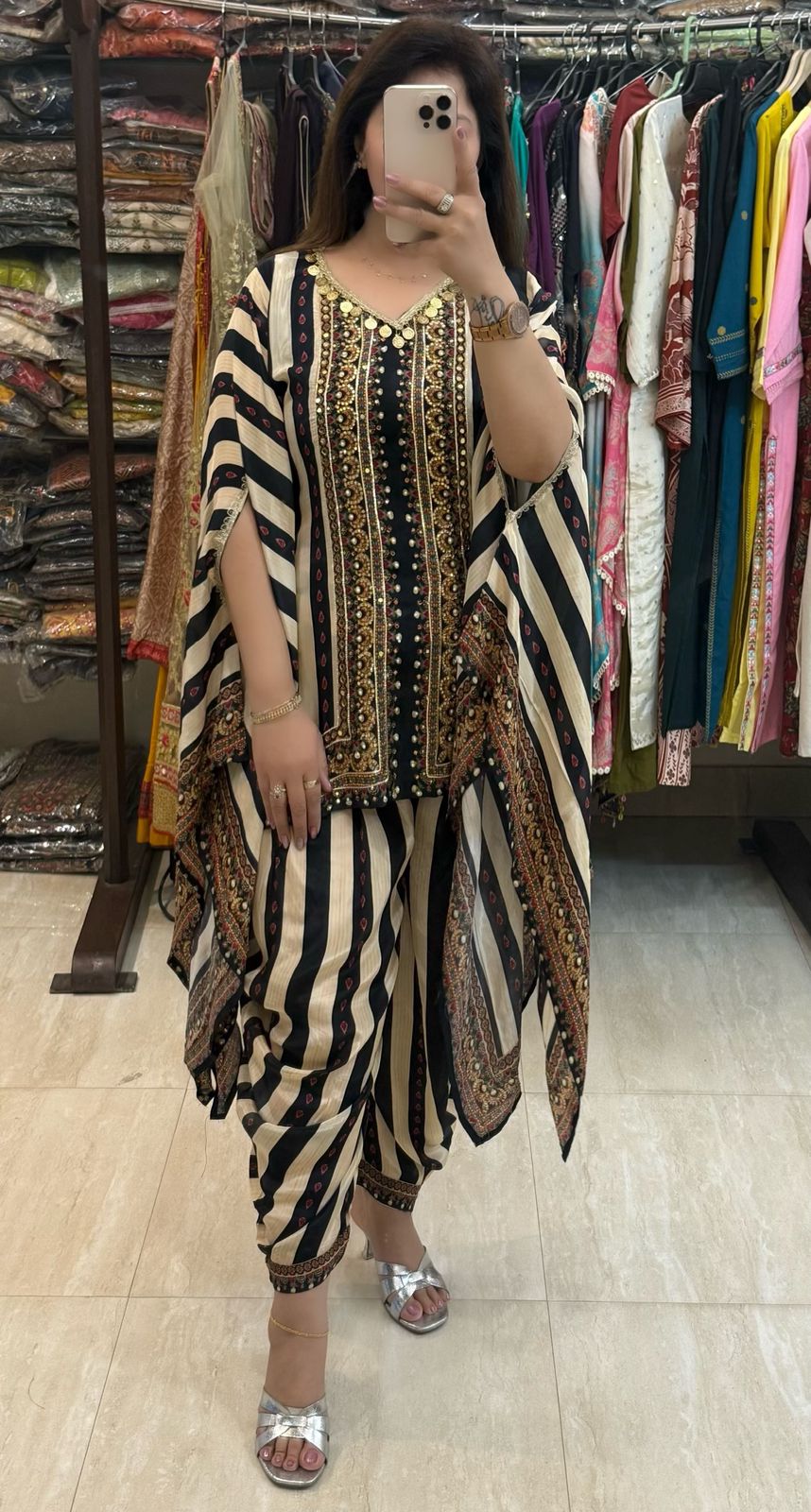 SDC-4728 Pure Crepe Printed 2 Piece Unique Cut Kaftaan Co-ord Set