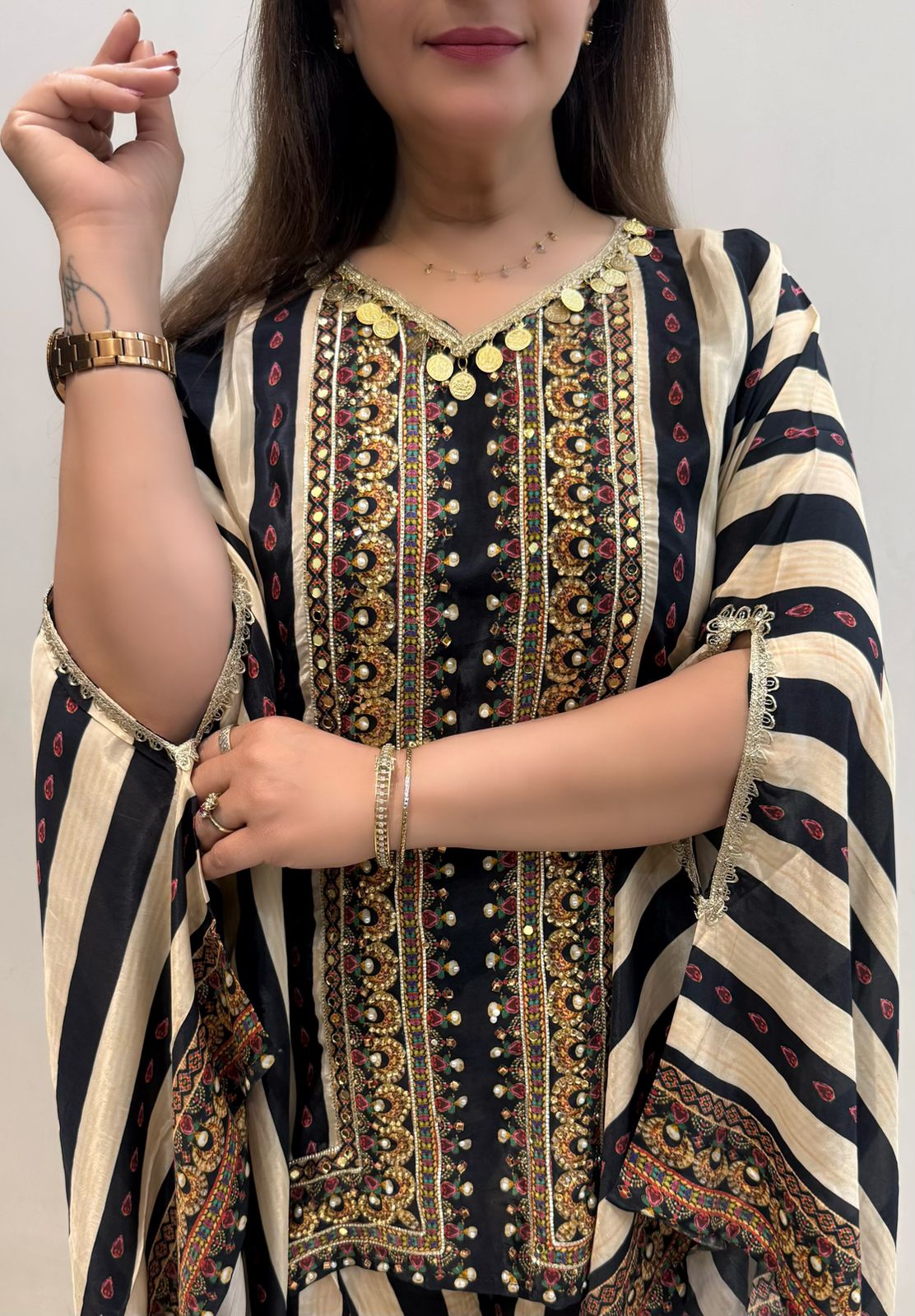 SDC-4728 Pure Crepe Printed 2 Piece Unique Cut Kaftaan Co-ord Set