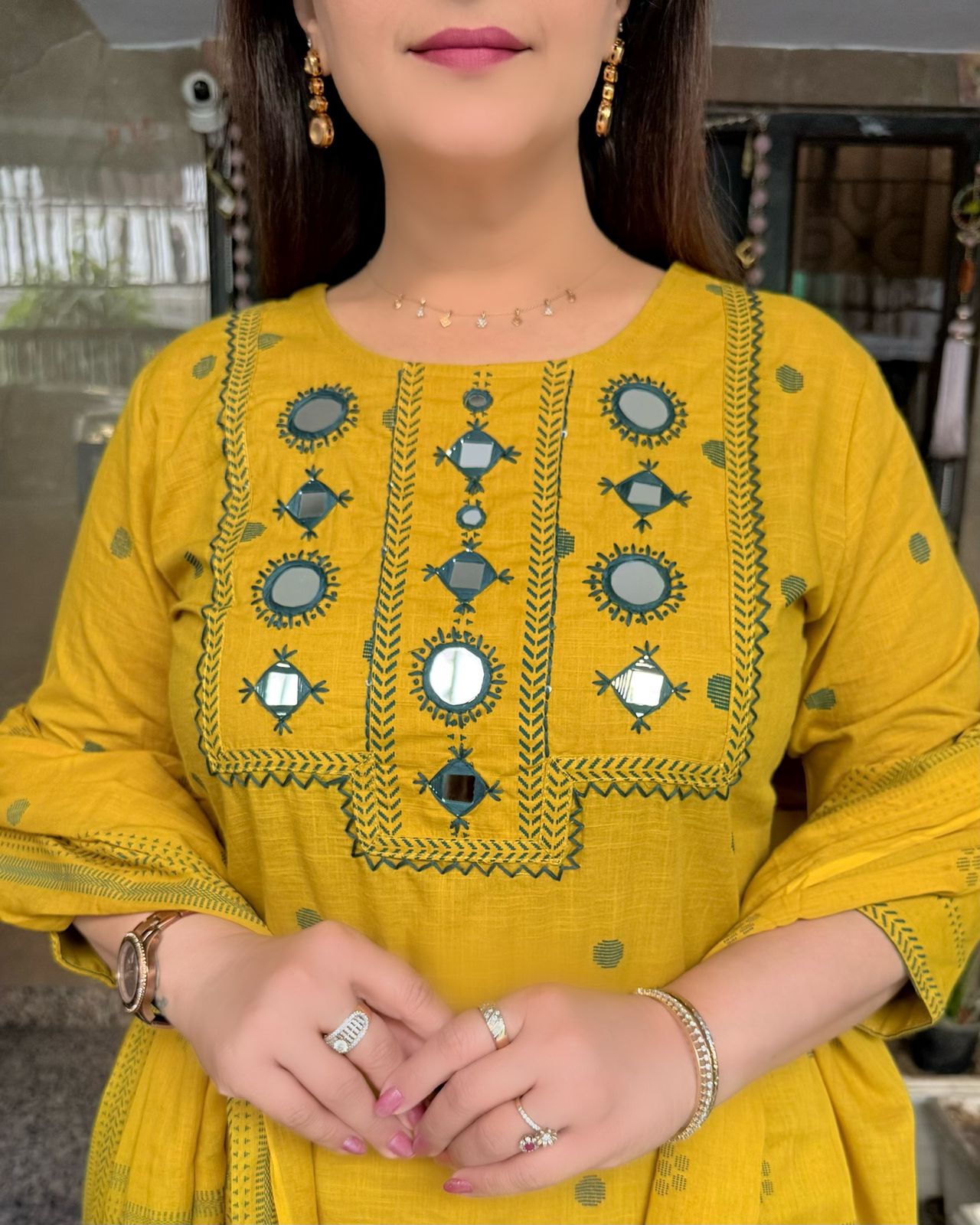 SDC-4729 Self Weaving Slub Cotton3 Piece Kurti Set