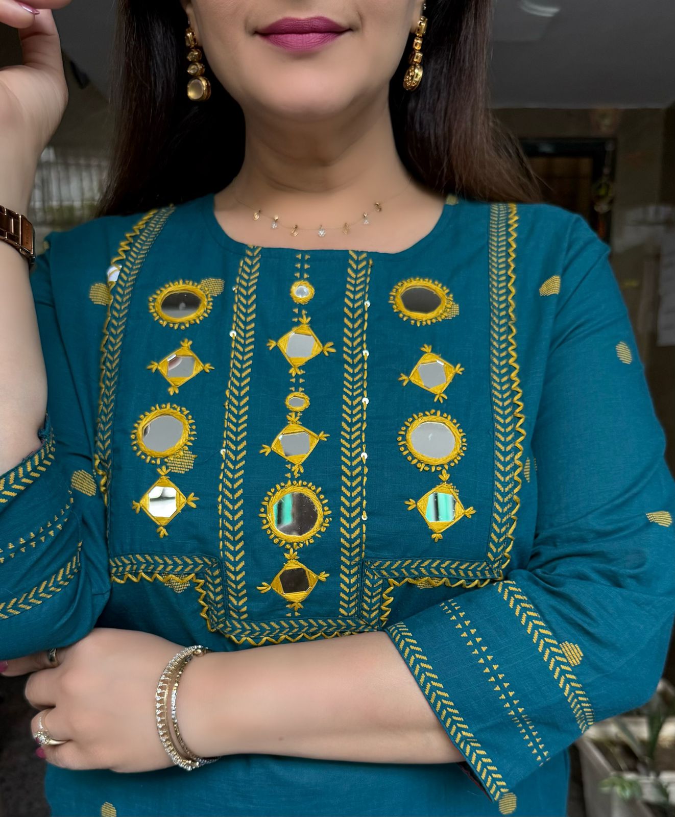 SDC-4730 Self Weaving Slub Cotton3 Piece Kurti Set
