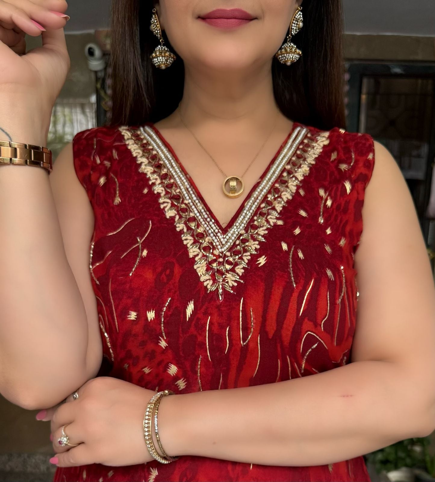 SDC-4735. Rayon 3 Piece Anarkali Kurti Set