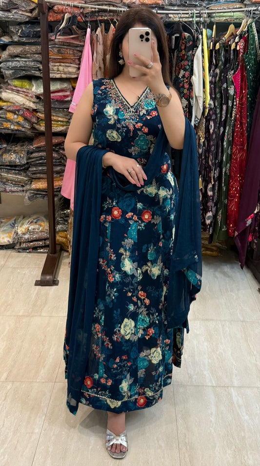 SDC-4737. Rayon 3 Piece Anarkali Kurti Set