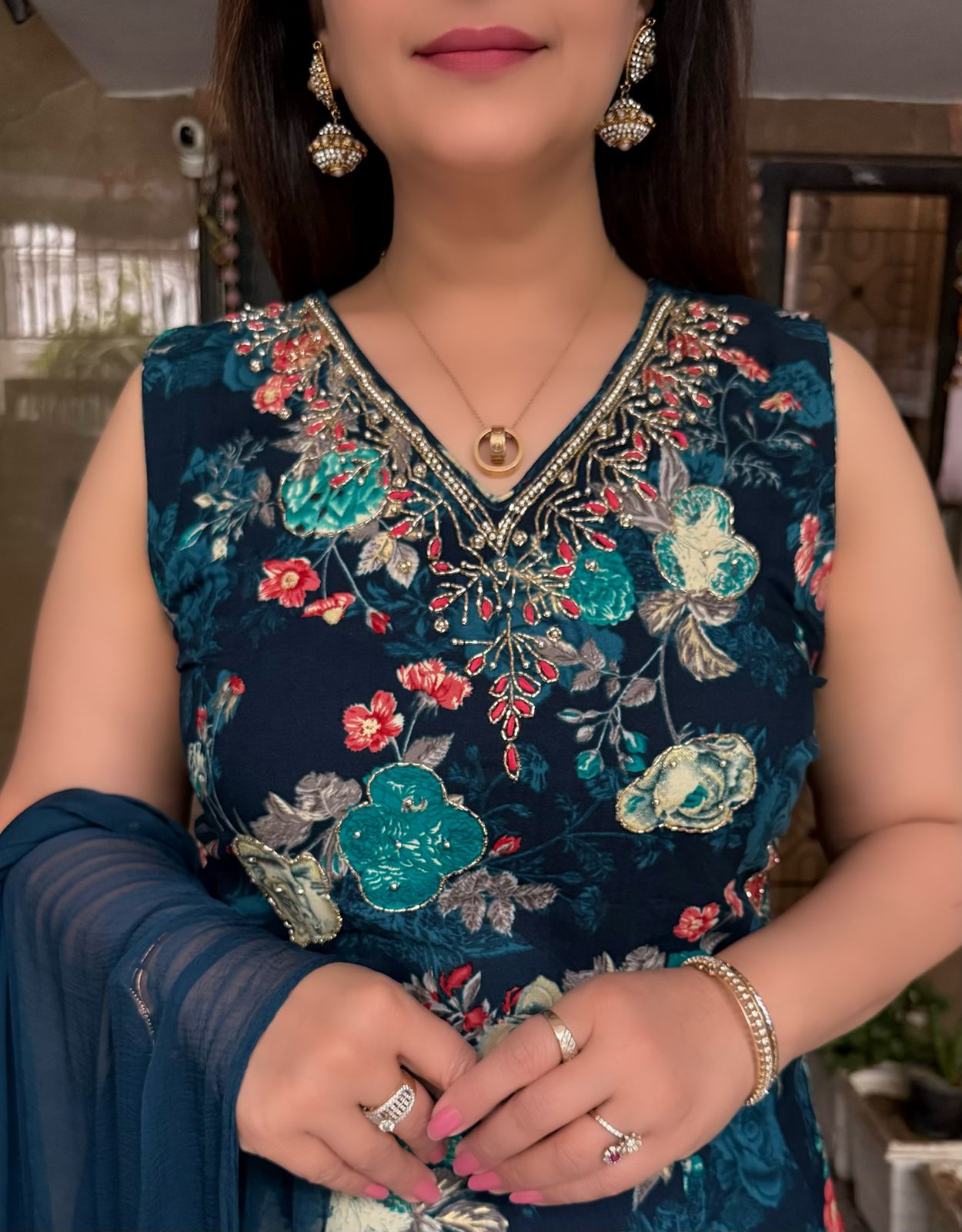 SDC-4737. Rayon 3 Piece Anarkali Kurti Set